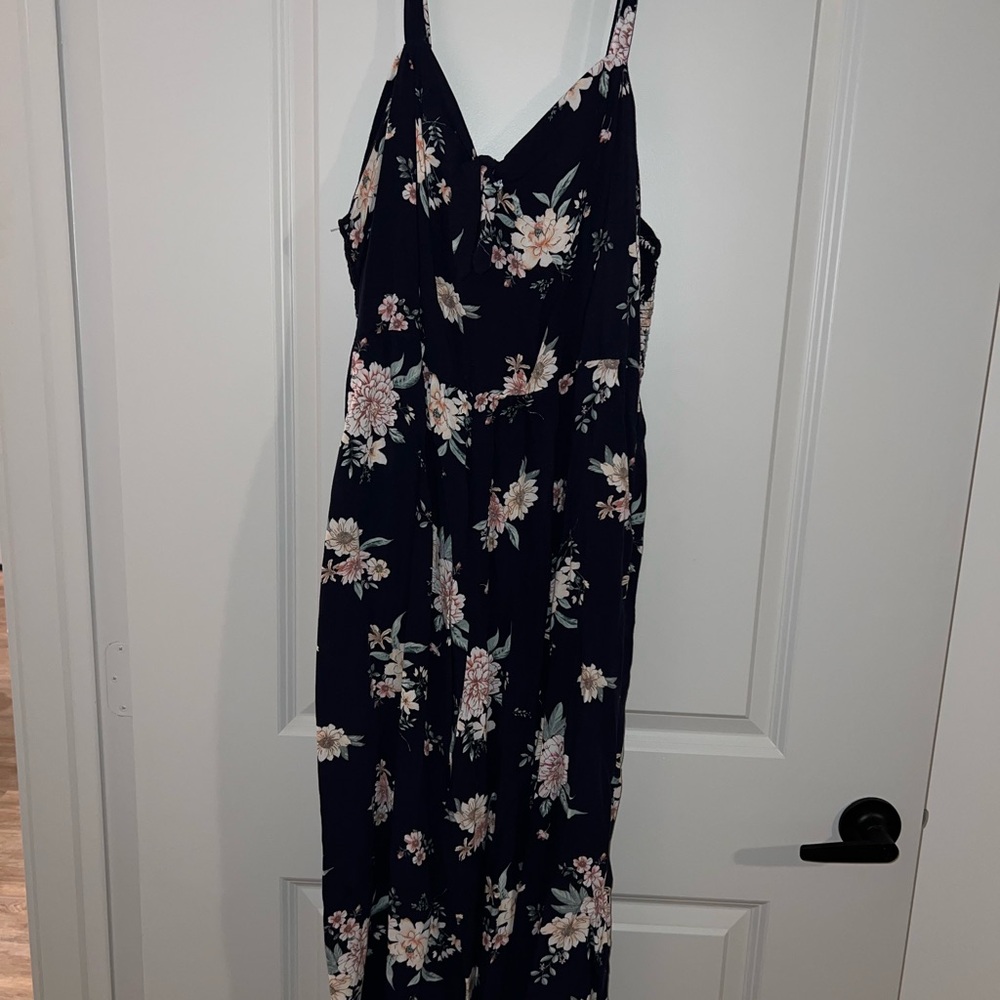 Navy Blue Floral Tea-Length Romper